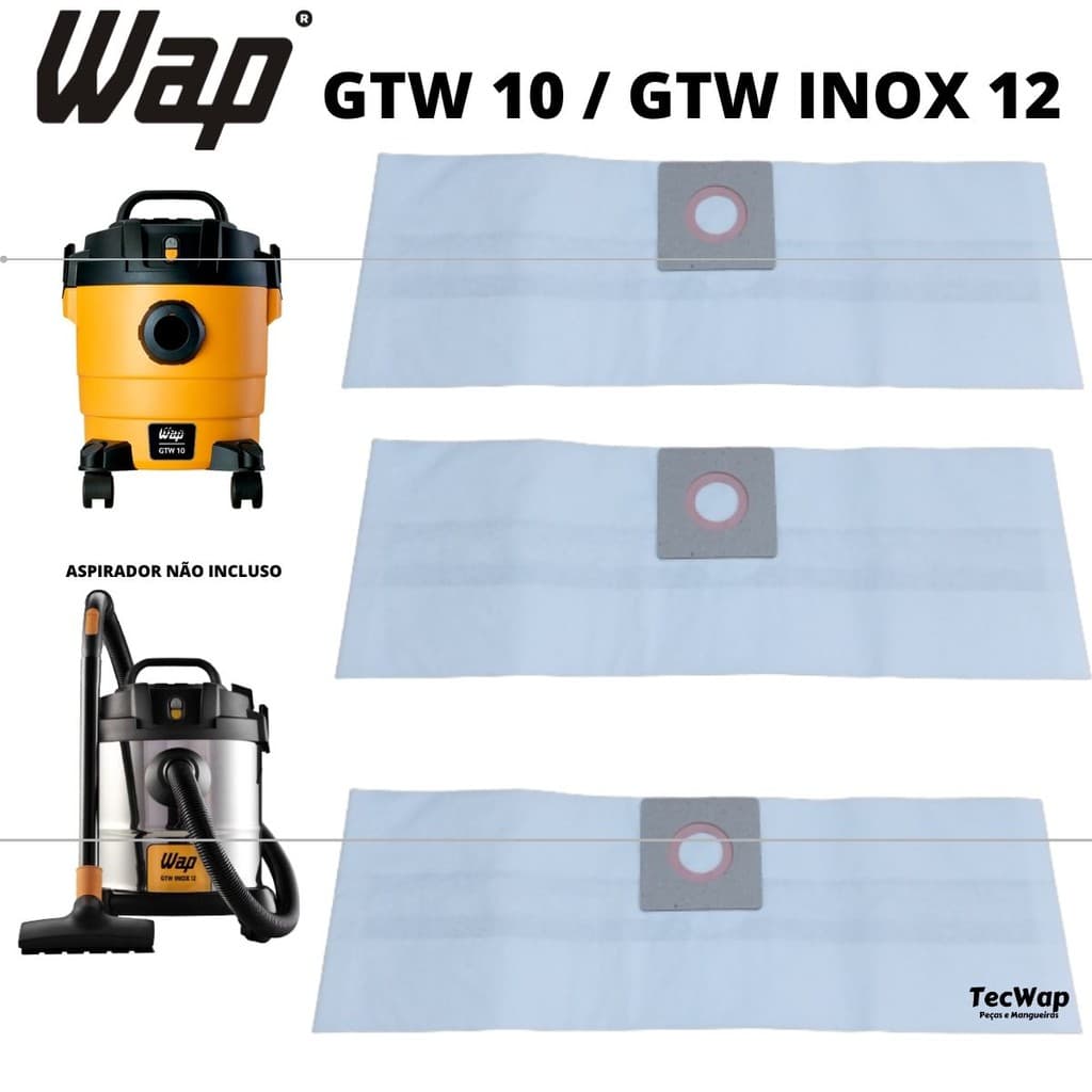 Kit Sacos Descartáveis Para Aspiradores de Pó Wap Gtw 10 Gtw inox12