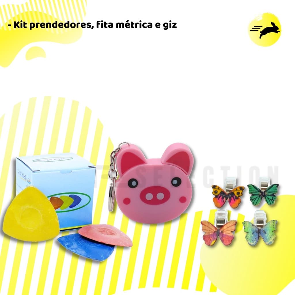 KIT - Prendedores para patchwork/costura/prendedor de tecido + Fita métrica + Giz P/ Costura, Tecido e Alfaiate