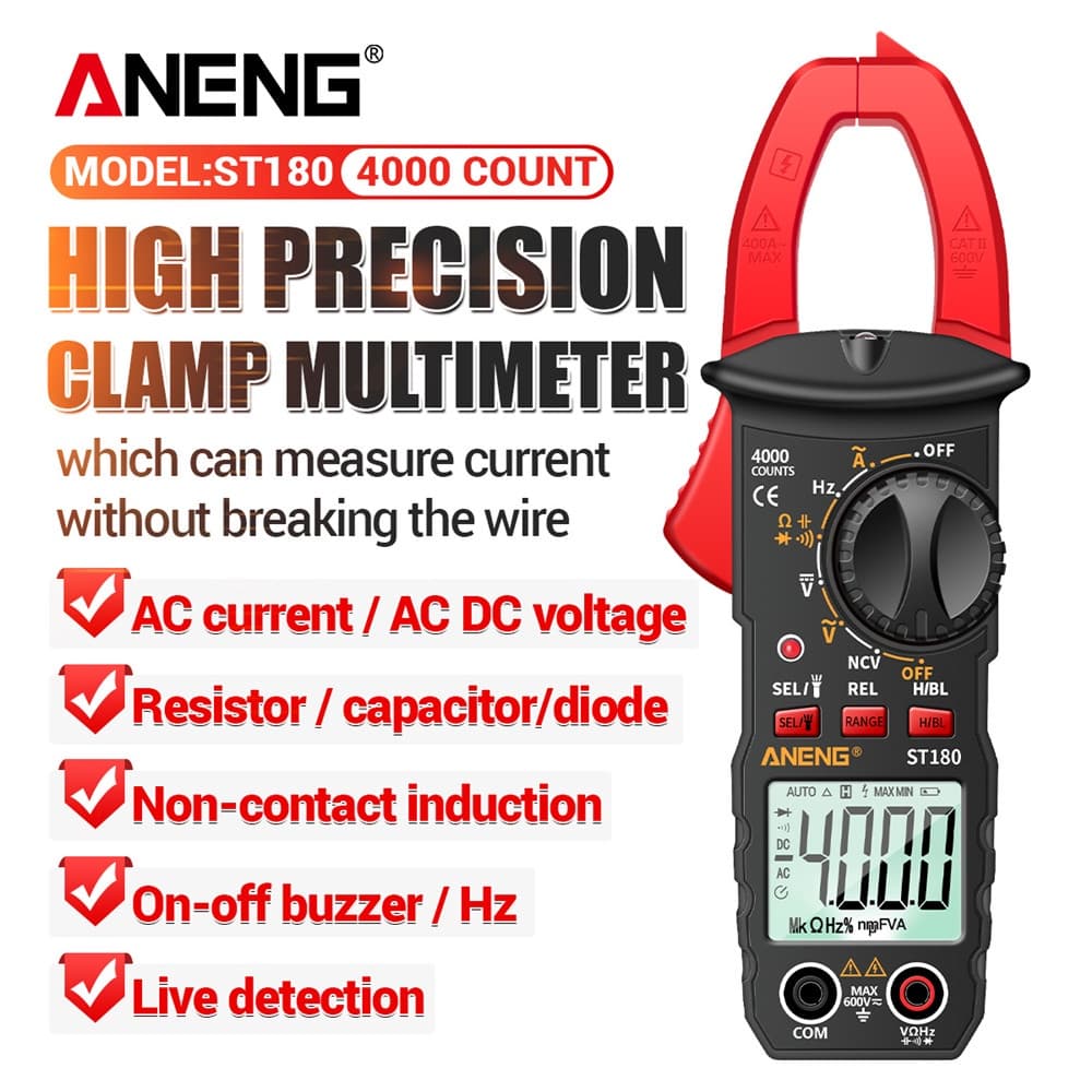 Aneng ST180 4000 Contagens true RMS Medidor De Braçadeira digital Para Eletricista Medição Especial Multímetro De Corren