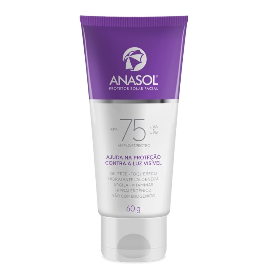 Protetor Solar Facial Anasol Toque Seco FPS 75 Vitamina E e Aloe Vera 60g