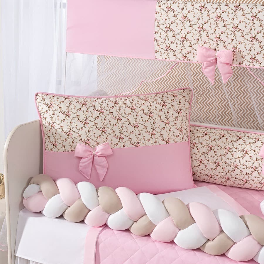 Kit Berço Americano Trançado Doce Bebe 11 Pcs Protetor Quarto Bebe Laço Imperial Chuva Amor Baby