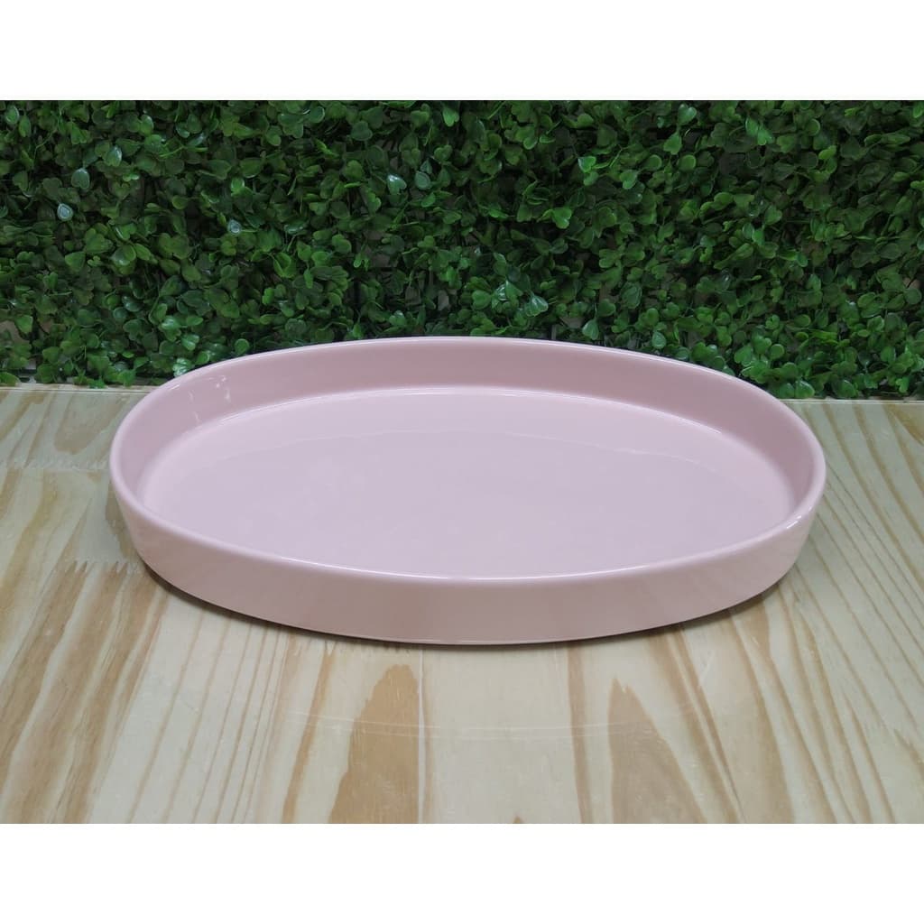 Bandeja Organizadora Oval de Cerâmica  Rose para Kit Higiene Bebe ou Lavabo Banheiro