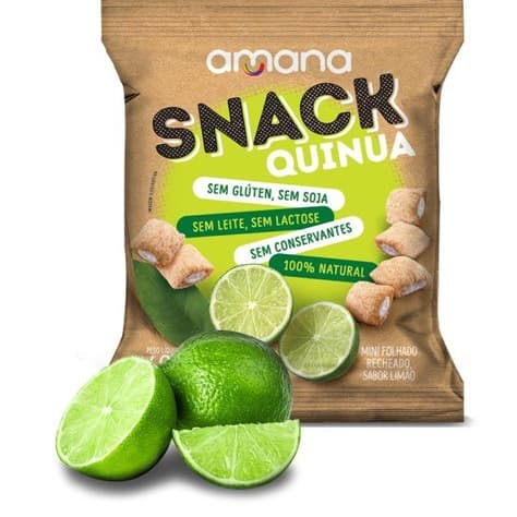 Snack de Quinua Recheio Limão Sem Glúten Sem Lactose Vegano Amana 40g Apto Celíacos Lanche Fit Saudável Natural