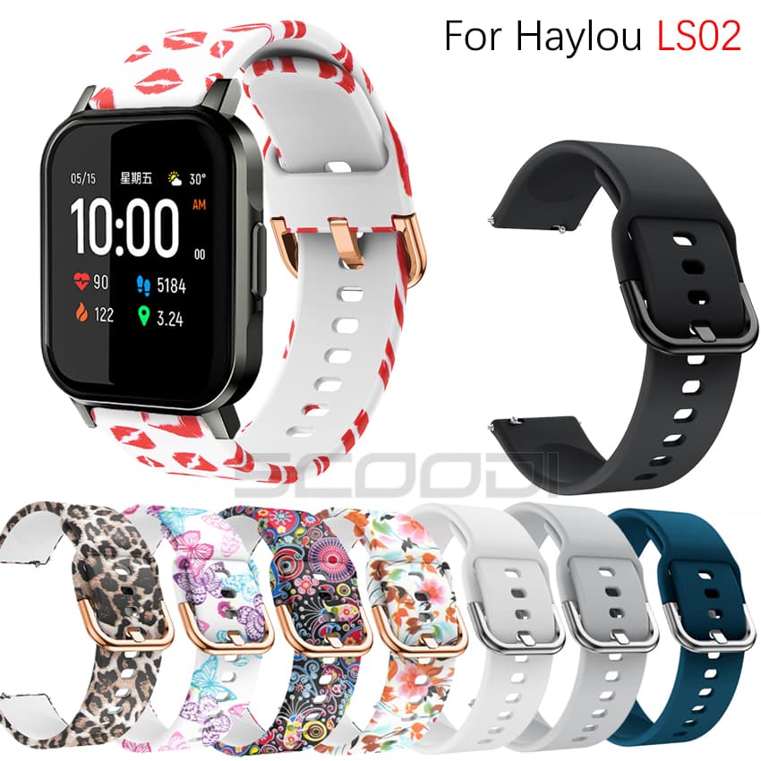 Pulseira De Silicone Esportiva 20mm Com Estampa De Flores Para Xiaomi Haylou Smart watch 2 LS02 RS4 RS4 Plus