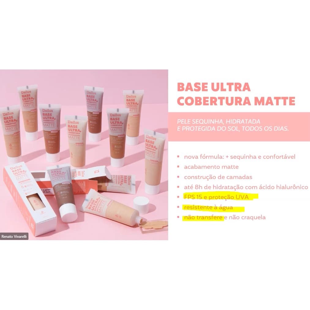 Base Líquida Ultra Cobertura Dailus D1 ao D12 Claro, Médio e Escuro.