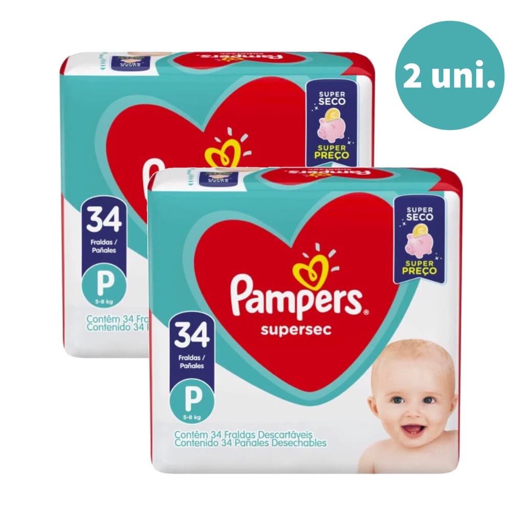 Kit 2 Pacotes Fralda Descartável Infantil Pampers Supersec SuperSequinha
