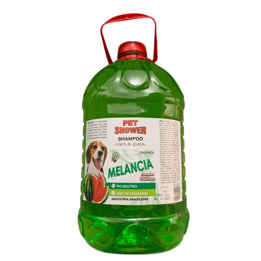 Shampoo Pet Shower Melância 5 Litros para Pet Shop, Banho e Tosa e Clínica Veterinária