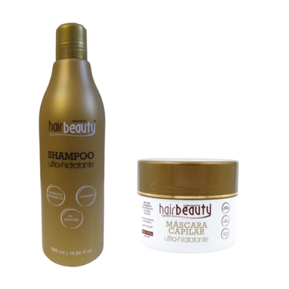 Kit Shampoo (500ml) E Mascara (300ml) Ultra-hidratante Hair Beauty Profissional Line