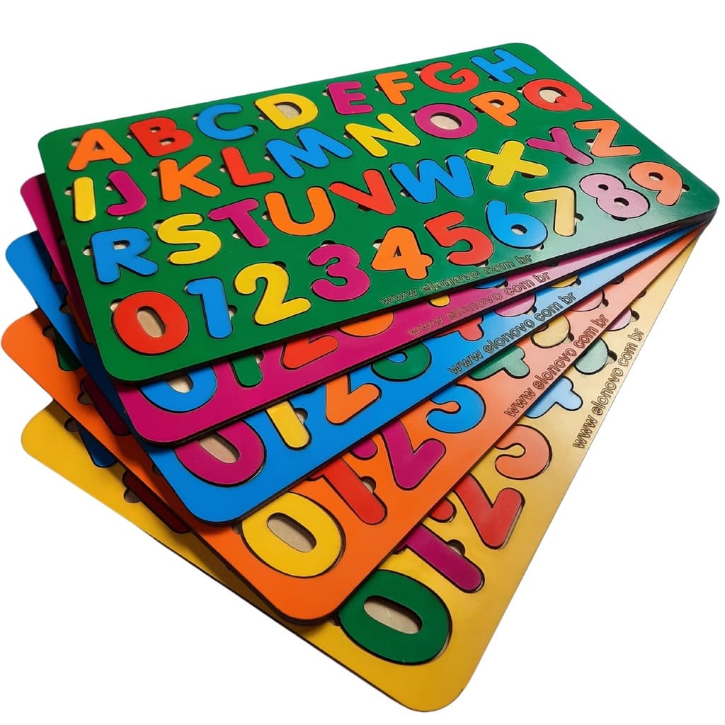 Tabuleiro Alfabeto+ Números Brinquedo Educativo Cognitivo MDF Adesivado colorido educativo infantil