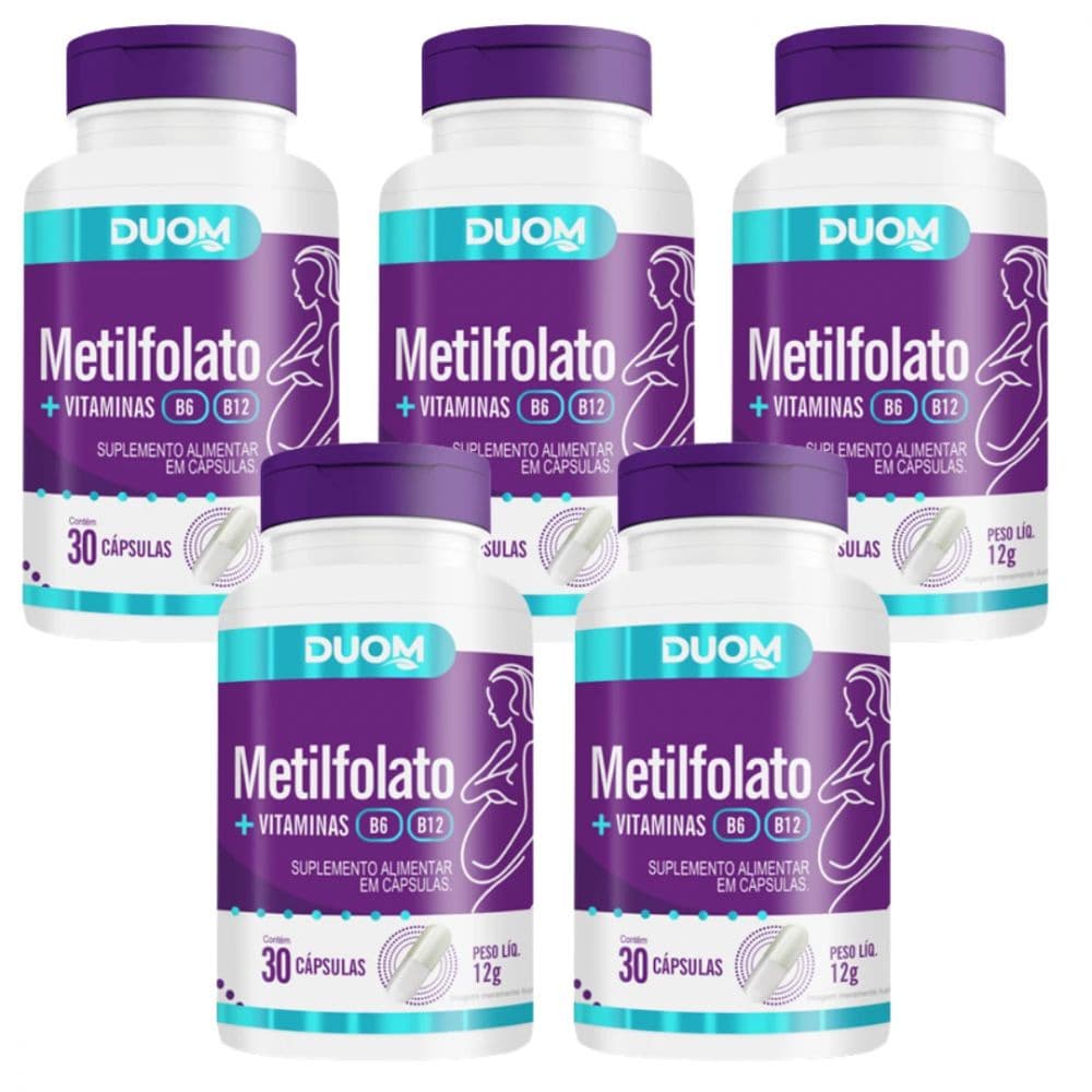 Kit C/ 5 Metilfolato Duom com Vitaminas B6 e B12 - 30 Cáps Cada (mais Vitaminas)