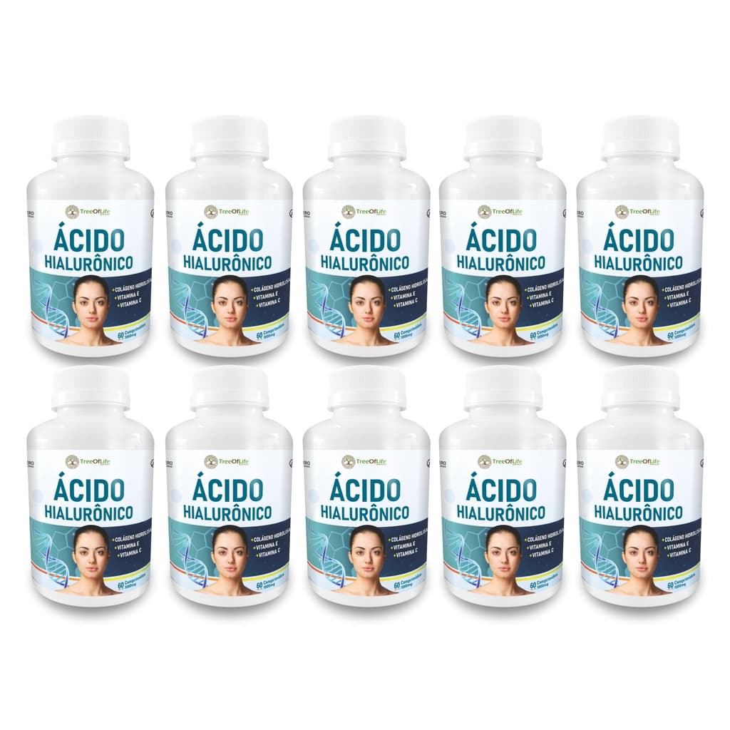 Kit 10x Ácido Hialurônico + Colágeno + Vitamina E + Vitamina C 60 Comprimidos 1000mg