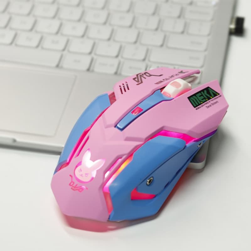 Rosa Mouse Gaming De Computador Sem Fio Recarregável Optical Mice 2400 DPI Ergonômico USB PC Gamer Escritório Mause