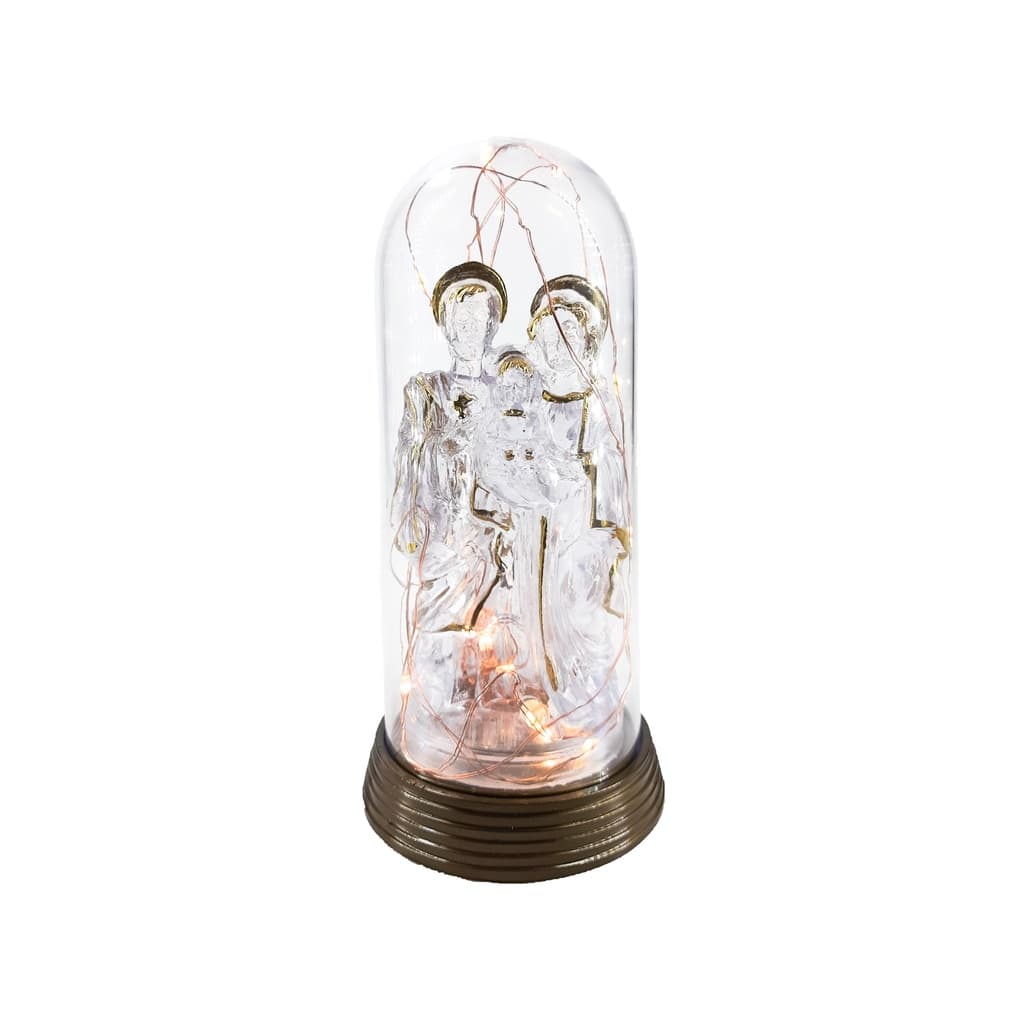 Luminária Imagem Sagrada Família Menino Jesus, Maria E José Luminária com Redoma e Luzes de LED Branco Quente