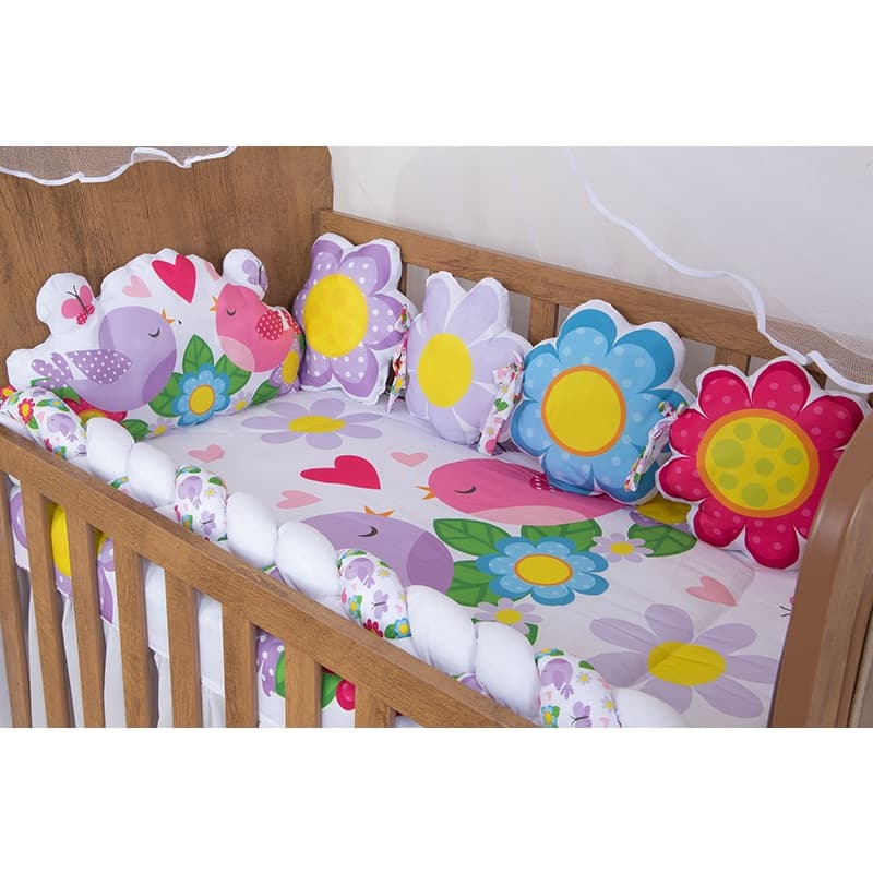 Kit Berço Protetor Padrão 10 peças Enxoval Bebê Menina Passarinhos