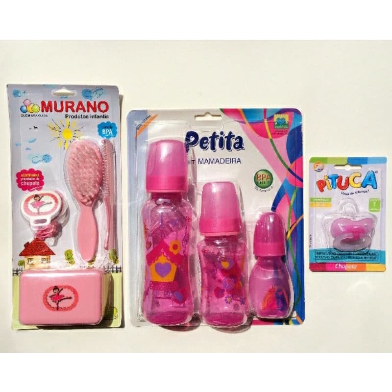 Kit Com 3 Mamadeiras Petita + Kit Banho Murano + Chupeta pituca para o seu bebê