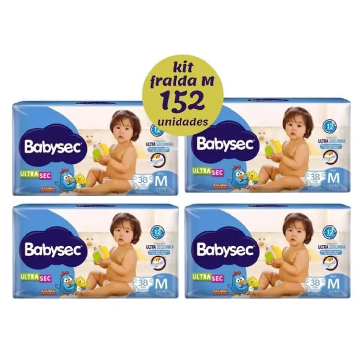 Kit com 4 Fraldas Descartáveis Babysec Ultrasec Mega Revenda M