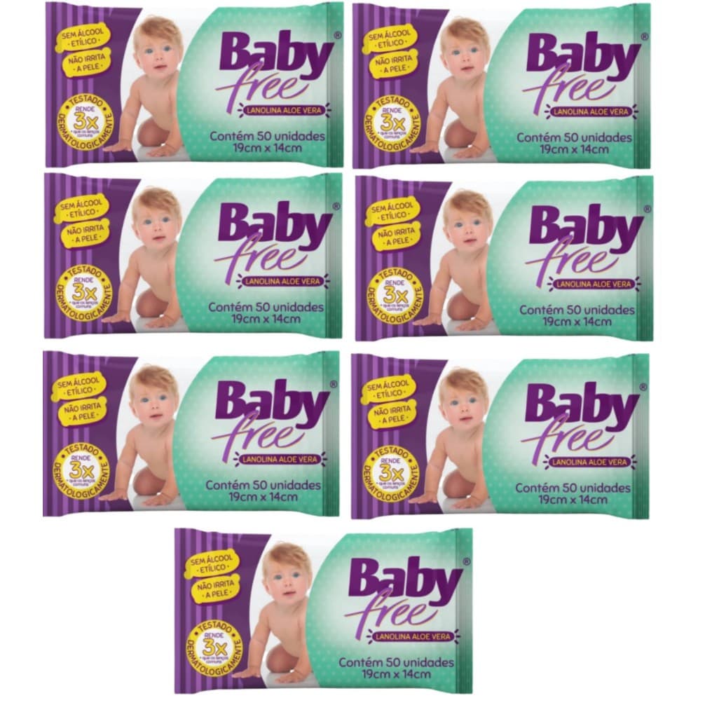 Kit com 7 Lenços Umedecidos Baby Free Toalha Umedecida Qualybless 7 Pacotes com 50 unidades @