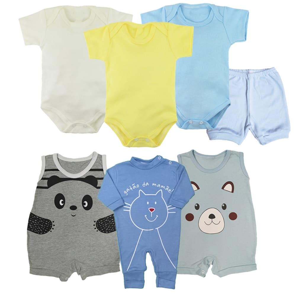 Kit Roupa de Bebê 7 Pçs Presente Enxoval Verão Menino Menina