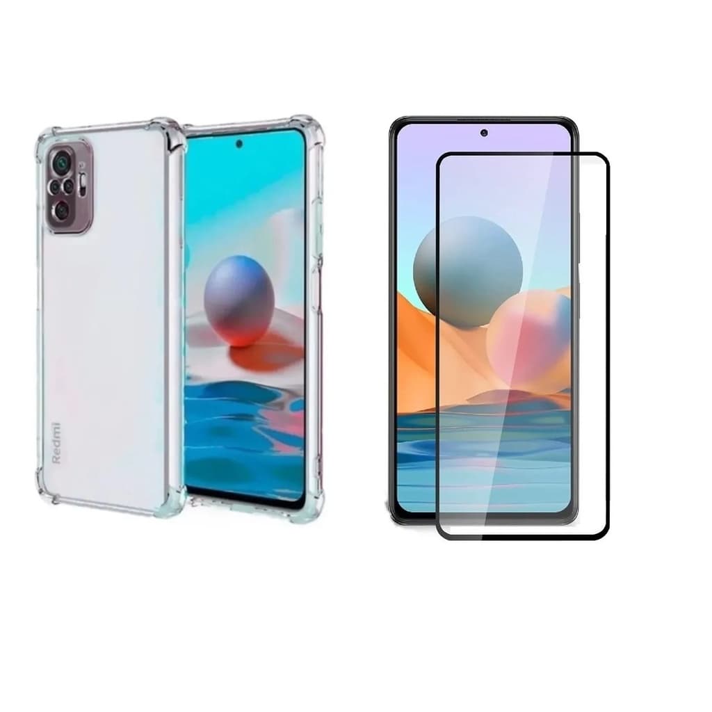 Capa Anti Impacto Para Xiaomi Redmi Note 10 Pro Max / Xiaomi Redmi Note 10 Pro + Pelicula De Vidro 3d (Anti queda shock choque proteção protetora air bag silicone TPU reforçada incolor transparente celular aparelho borda capinha case)