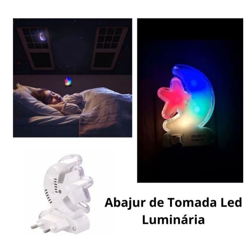 Luminária Led Lua Estrela Bivolt 1 Unidade Luminária de Parede 9x6 cm Lua