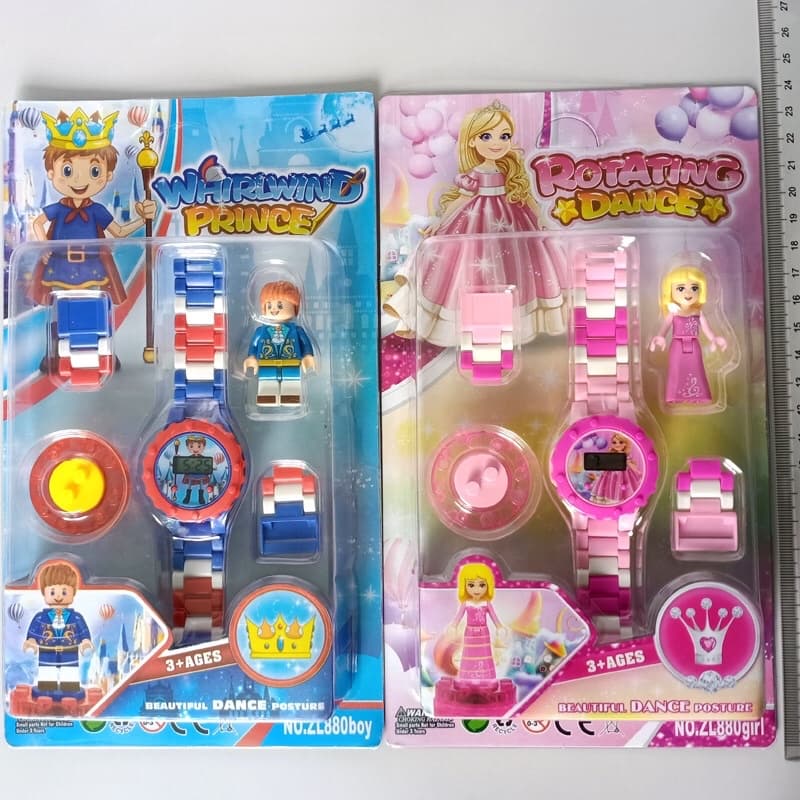 Relógio Infantil Com Bloco De Montar Compatível Lego Princesa /Digital Infantil Príncipe e Boneco de Lego