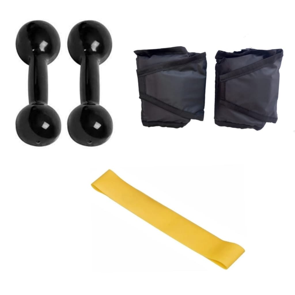 Kit Treino Completo Fitness Par Halter 1 kg + Par Caneleira 1 Kg + Elástico