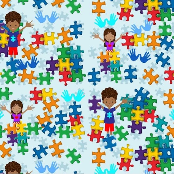 Tecido Tactel tema Autismo estampa Digital 0.50 cm X 140cm tema TEA (transtorno do espectro autista) patchwork artesanato em geral tecido autismo