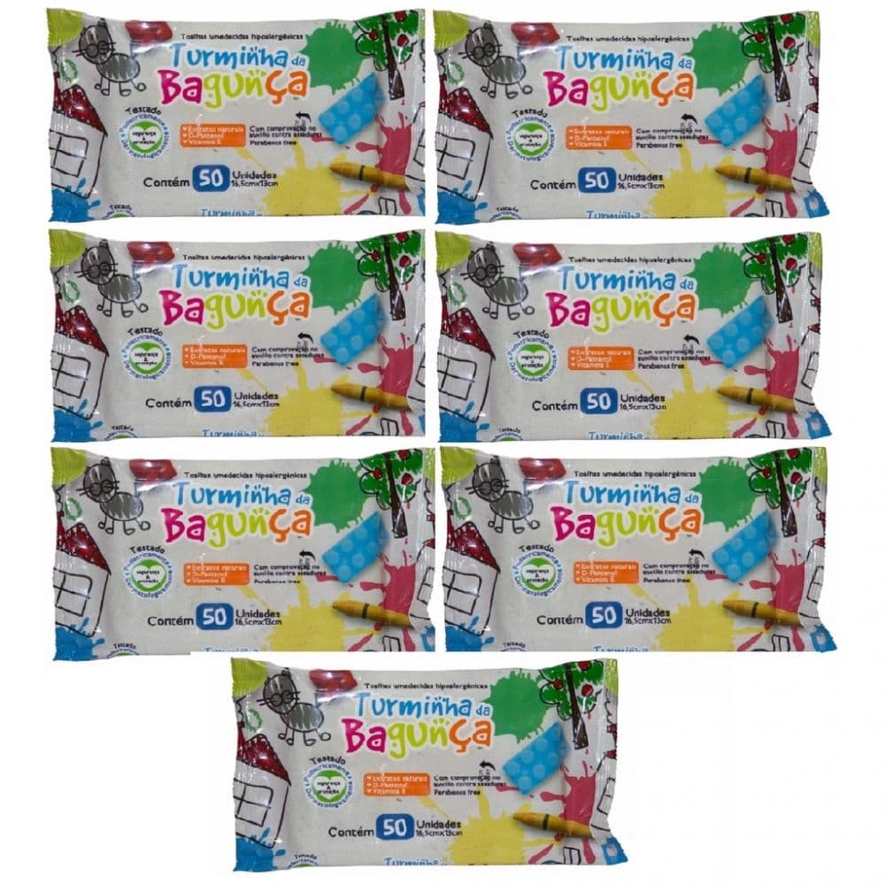 Kit com 7 - Lenços Umedecidos Original Turminha da Bagunça C/50 Unidades Cada