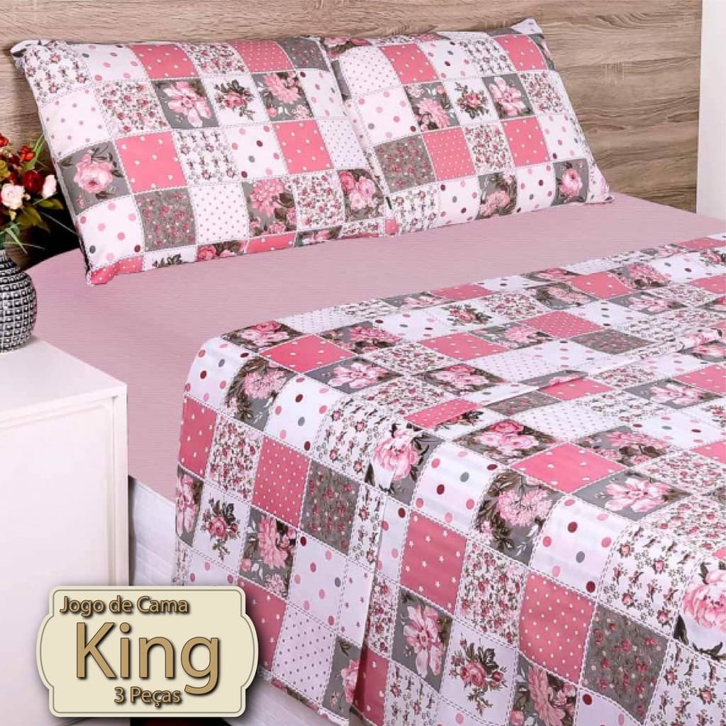 Jogo de Lençol Casal King 3 Peças Lençol e Fronhas com Estampas