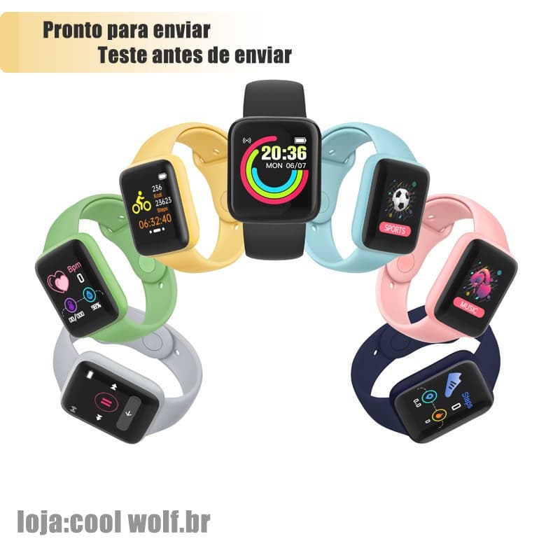 Smartwatch Relógio Inteligente Y68/D20 Relógio Varias Cores Com Monitor Cardíaco Bluetooth USB