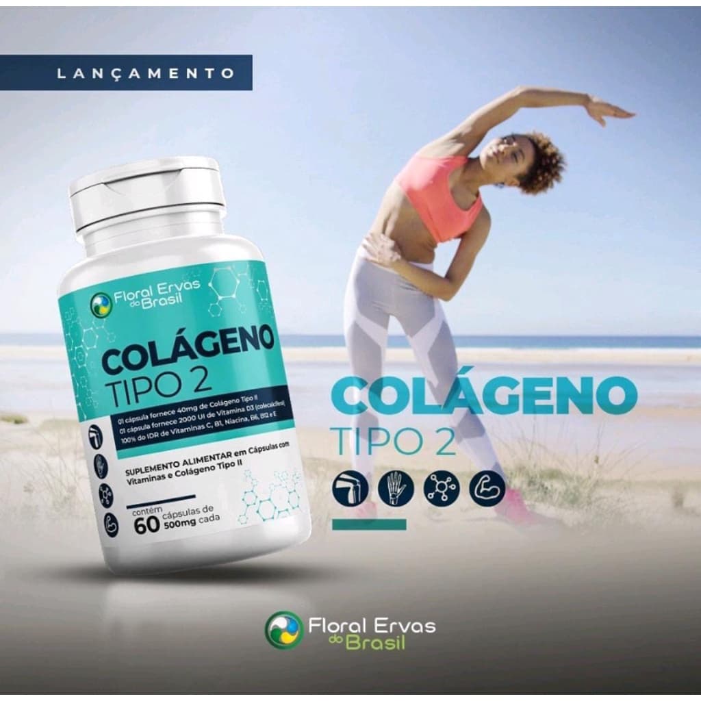 Colágeno Tipo 2 II 60 CPS 500MG + Vitamina D3, C, B1, B6, B12 + Vitamina E e Niacina