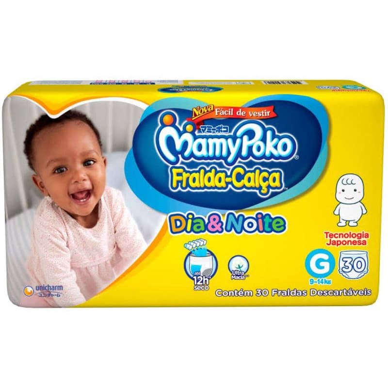 Fraldas MamyPoko dia e noite M-34/ G-30/XG-26/XXG-22unid