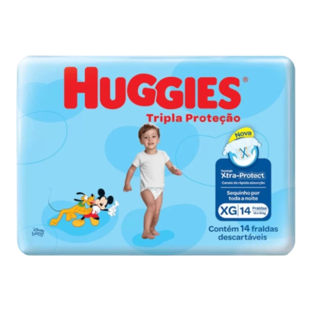 Fralda Descartável Infantil bebê Huggies Tripla Proteção Tamanho XG com 14 unidades
