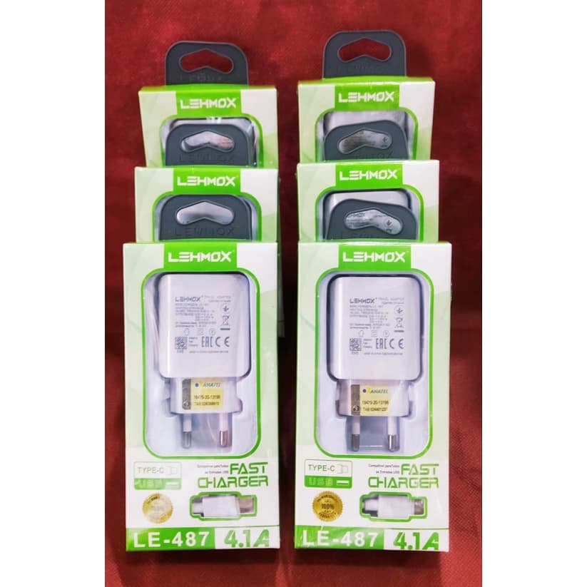 KIT 6 CARREGADOR DUAL USB CARREGADOR RAPIDO TYP-C LE-487/471