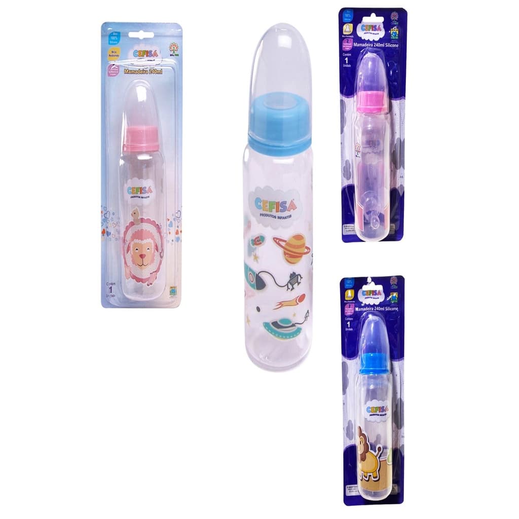 Mamadeira Infantil para Bebe de Bichinho 240ml Cefisa Bico Redondo Silicone