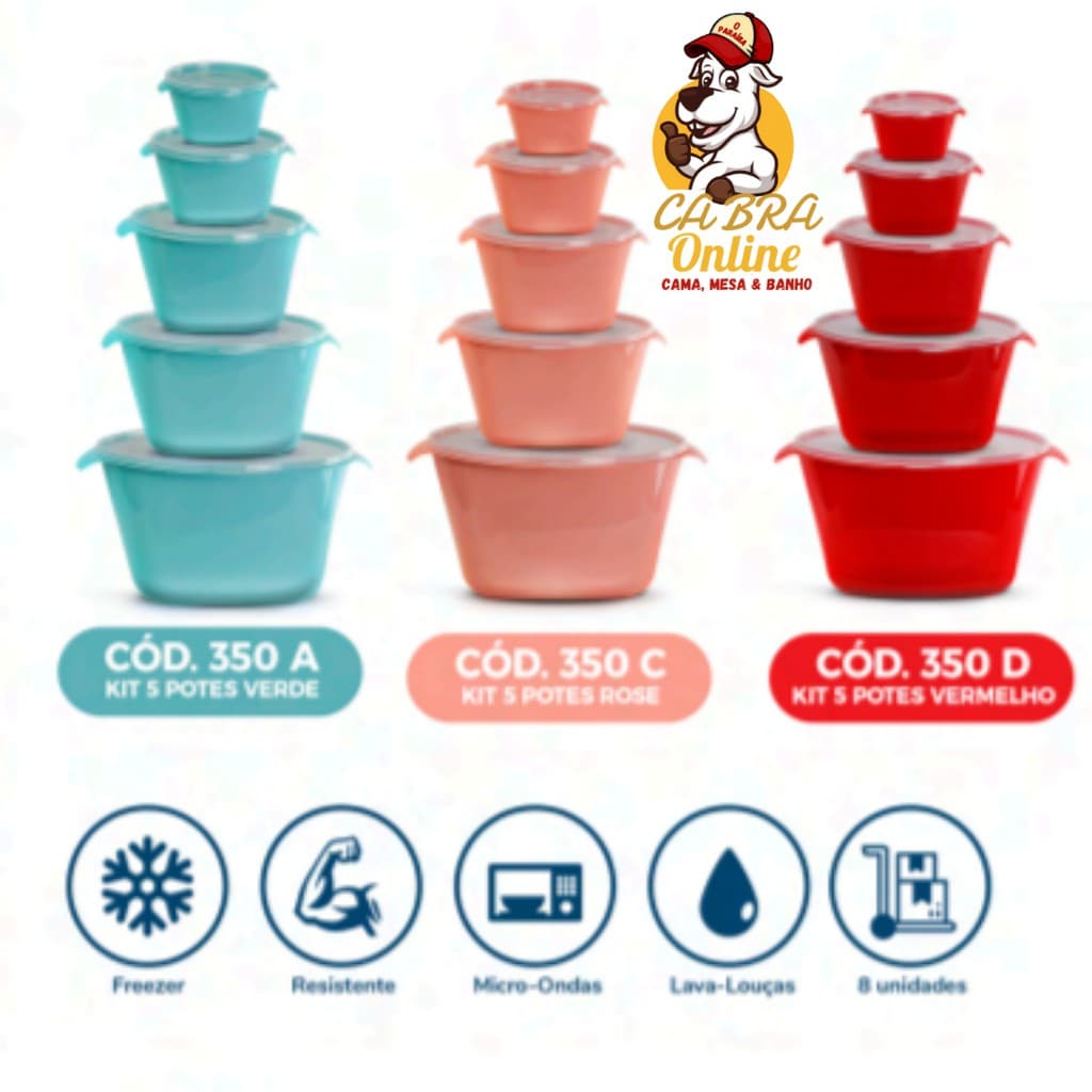 Kit de Potes Plásticos 5 Peças, Organizadores, Multiuso Com Tampa ,Diversas Cores