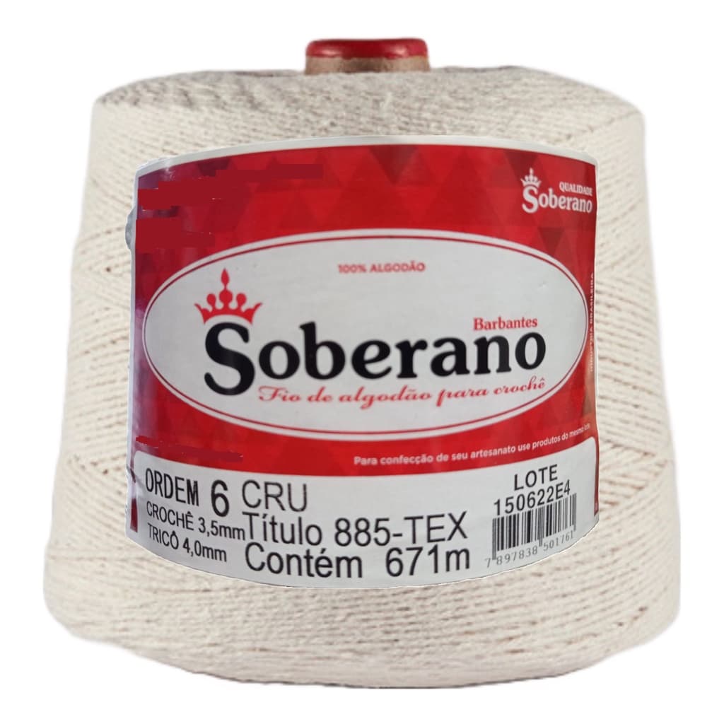 Barbante Cru Soberano 700 gramas Fio N° 4, 6, 8 de 100% Algodão Para Crochê, Tricô, Frigorífico e Artesanato