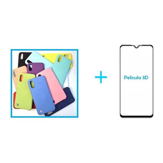 A01 capinha case capa silicone aveludada para celular samsung a01 com película 3D 9D diversas cores para celular