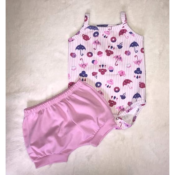 Conjunto Infantil Verão Bebe Menina Calor Body ou Regatinha + Short Tapa Fraldas+ Laço Estampas Variadas -  Roupa Bebe