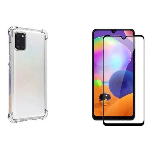 Para o Samsung Galaxy A12 -1 Capa + 1 Pelicula 3d Vidro(Anti impacto queda shock choque proteção protetora air bag silicone TPU reforçada incolor transparente celular aparelho borda capinhas capa capinha case)