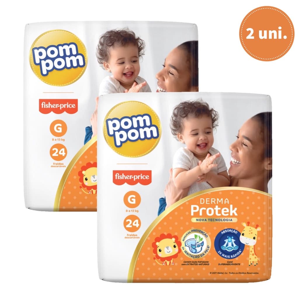 Kit 2 Pacotes Fralda Descartável Pom Pom Protek Amor de Mãe