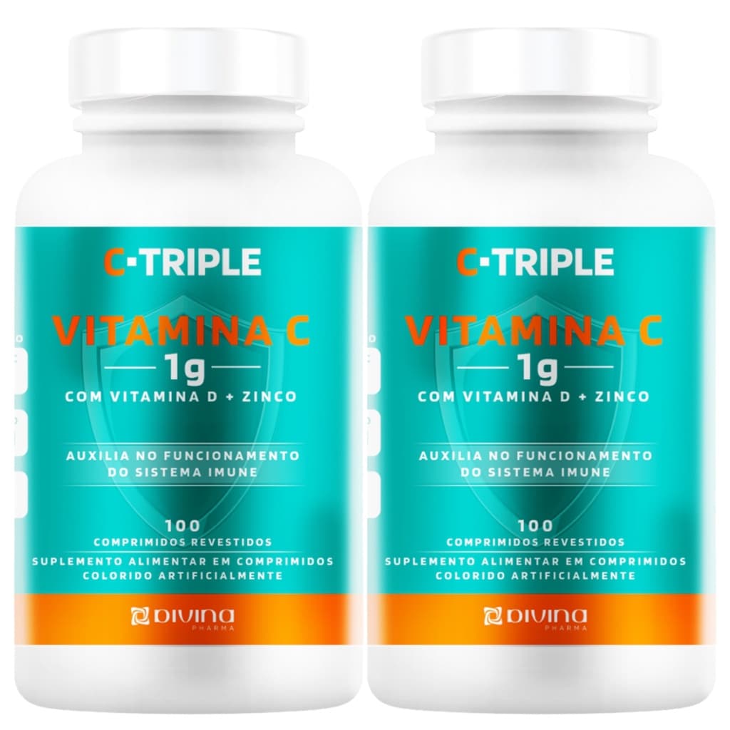 KIT 2 C-TRIPLE VITAMINA C 1G + ZINCO 10 MG + VITAMINA D 400UI TOTAL 200 COMPRIMIDOS - DIVINA PHARMA