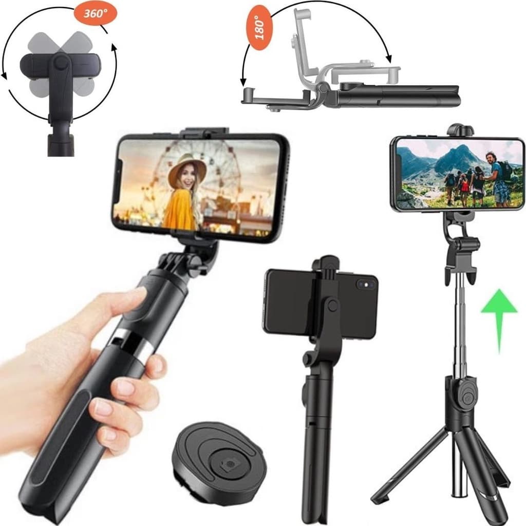 Tripé pedestal 3 em 1 bastão estabilizador para celular com controle gravação vídeo foto