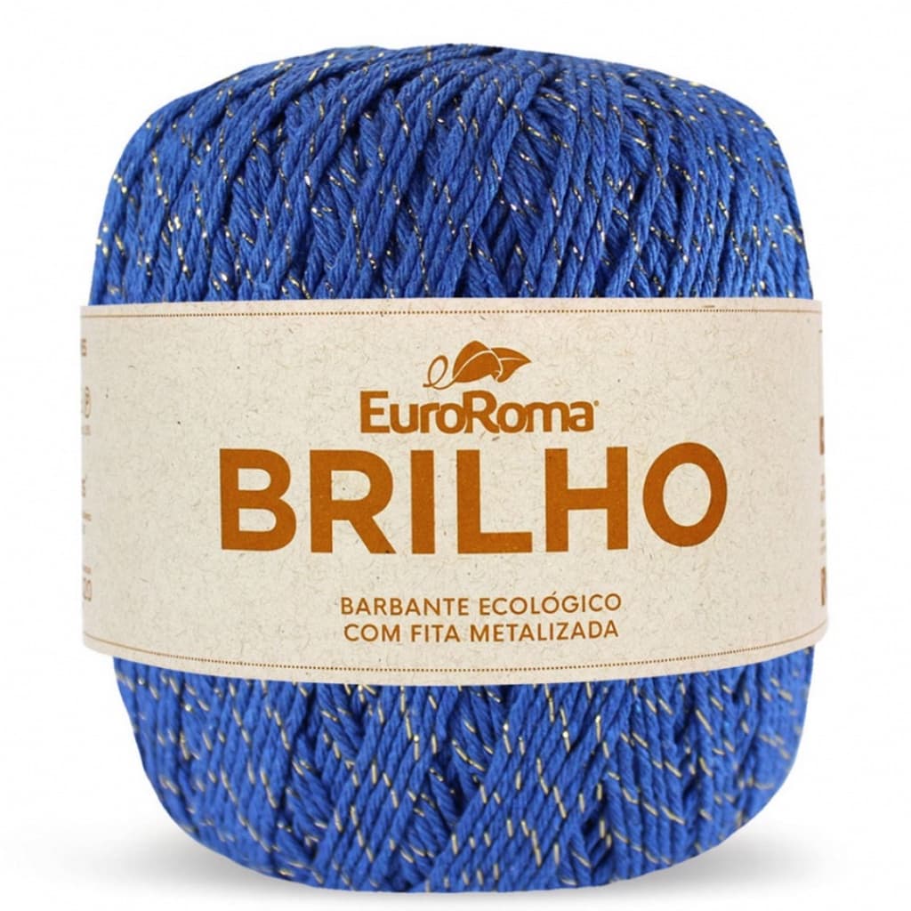 Barbante Brilho Fio N° 6 Euroroma 406 Metros com Fita Metalizada Ouro e Prata para Crochê, Tricô e Artesanato
