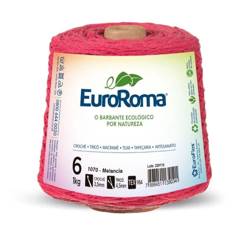 Barbante Euroroma 1kg para crochê fio 6 Cor Melancia 1070
