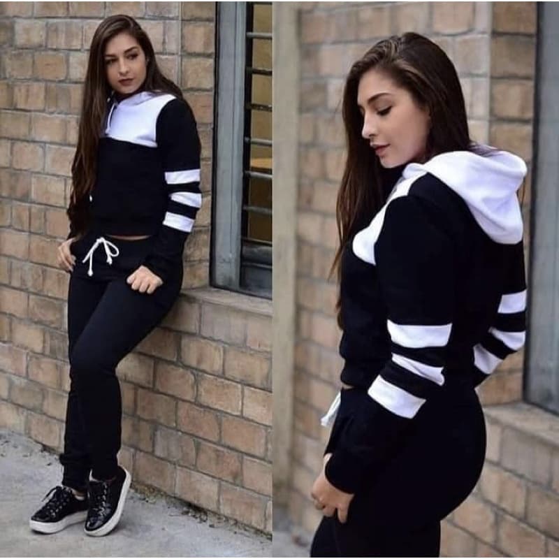 Conjunto Feminino Moletom com Capuz Agasalho Inverno Calça e Blusa Casual Moda Inverno