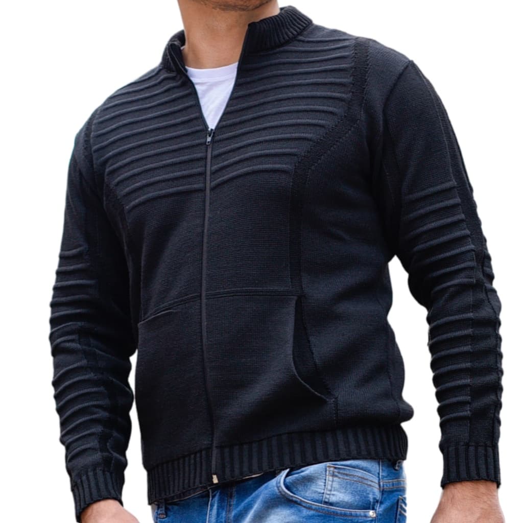 Jaqueta Masculina Tricot Inverno com Tecido Quente e Confortável