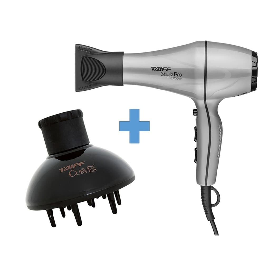 KIT TAIFF - SECADOR CABELO PROFISSIONAL STYLE PRO 2000W PRATA 127V + DIFUSOR CURVES