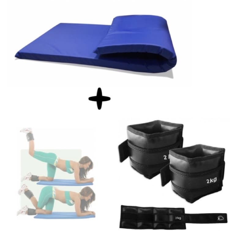 Kit Musculação e Treino Em Casa Com Caneleira De 2 Kg + Colchonete - Kit C/2