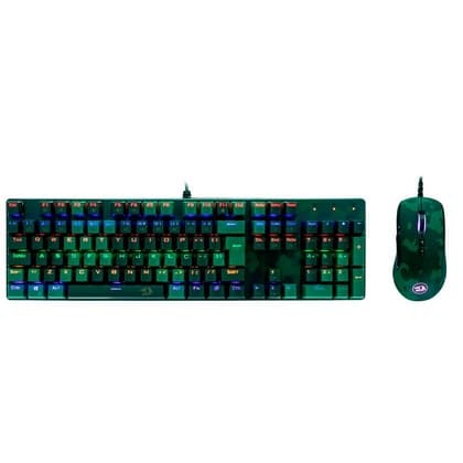 Kit Gamer Redragon Dark Green - Teclado Mecânico, Rainbow, Switch Outemu Blue, ANSI + Mouse RGB